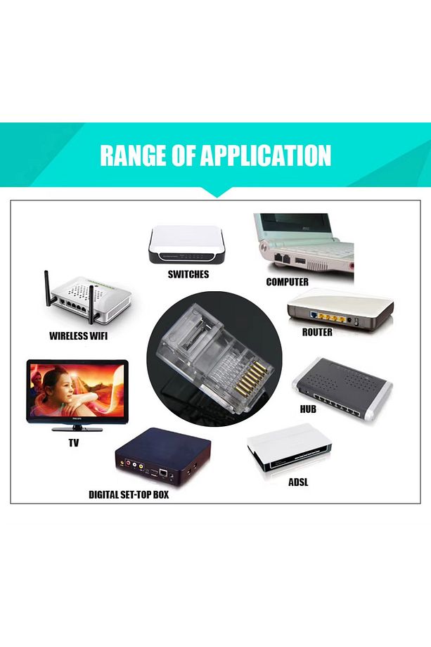 Yeni Nesil Ez Rj45 8p8c Utp Jak Konnektör 100 Lü Paket Rj45 Cat5/cat6 Network Bağlantılarına Uygun - 2