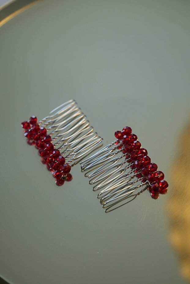 2-Piece Mini Crystal Beaded Comb Buckle, Engagement-Wedding-Wedding Hair Accessory 4cm