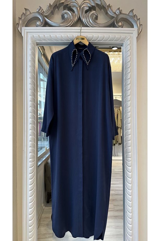 İNVEE 7057 Modal Kumaş Uzun Gömlek/Kap - Lacivert - 4