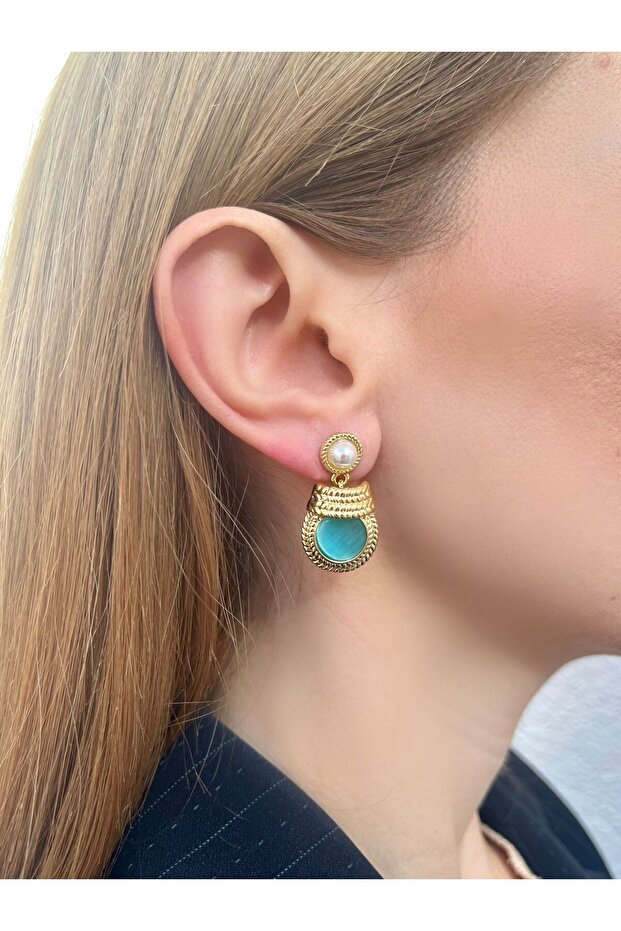 Gold Pearl Detailed Stone Earrings