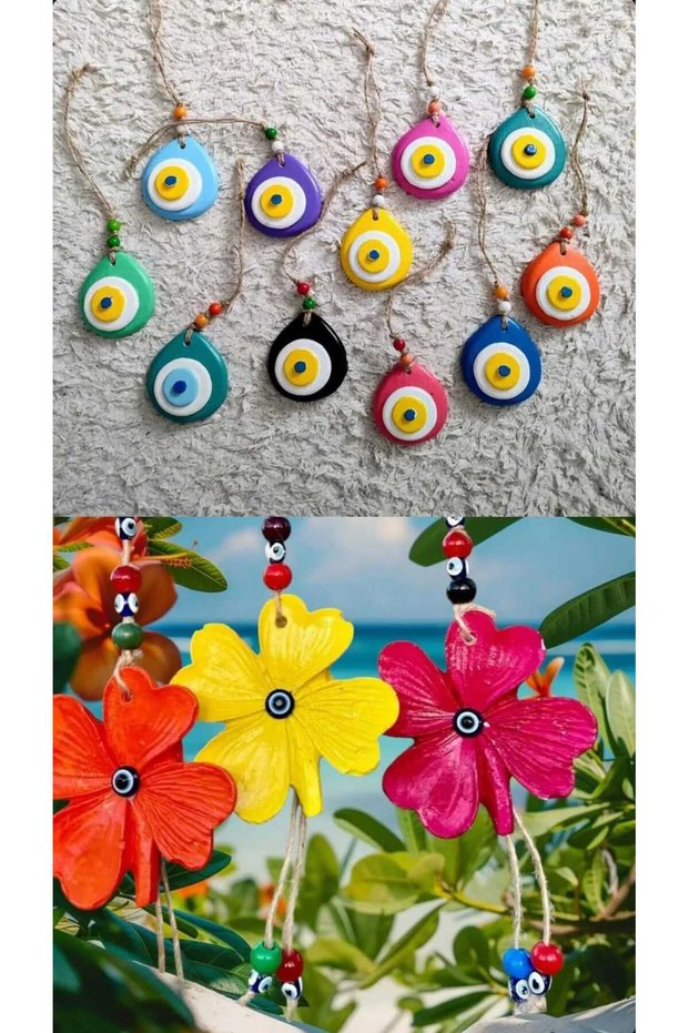 5 Evil Eye 5 Clover in Mixed Colors Stone Powder Terrace Wall Garden Balcony Ornament