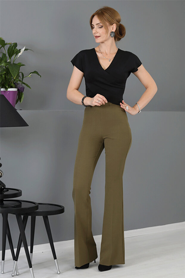 İspanyol Paça Pantolon-Haki - 2