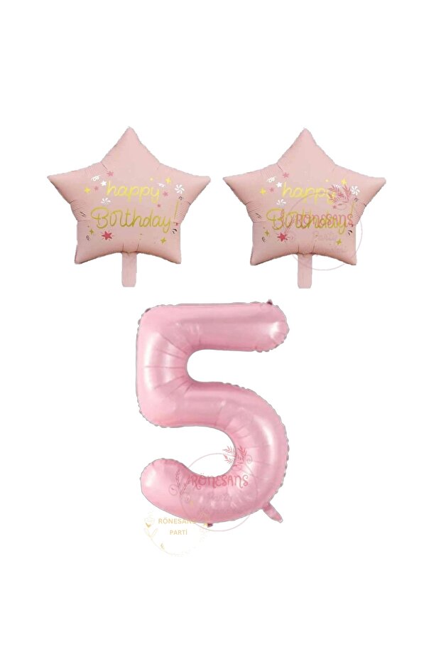 Renaissance Pink Number and Happy Birthday Balloon Set Age 5