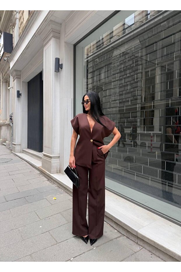 Single Button Vest Trousers - Double Blazer Set - 2