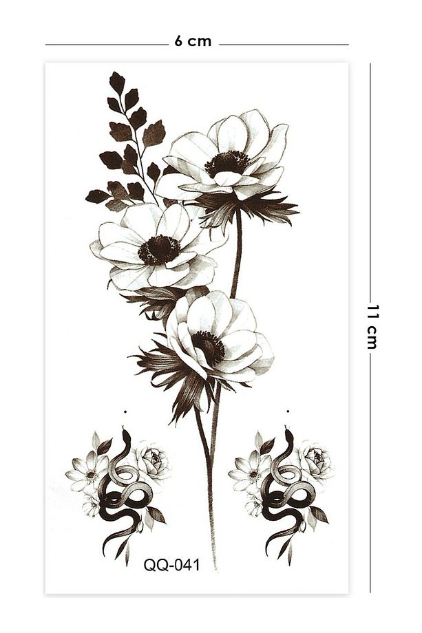 Gerçek Dövme Görünümlü Rose Çiçek Yılan Modelli 3 Boyutlu Tattoo - 3