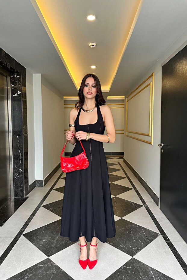 BOYUNDAN BAĞLAMALI ELBİSE - 4