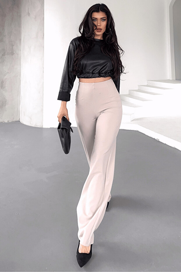 Women's Silver Lycra Beltless Palazzo Trousers, 4 Season Crepe Gathering Fabric