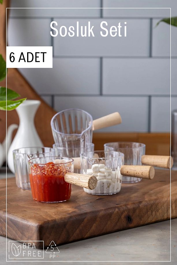 6 Adet Ahşap Kulplu Sosluk Seti - 1