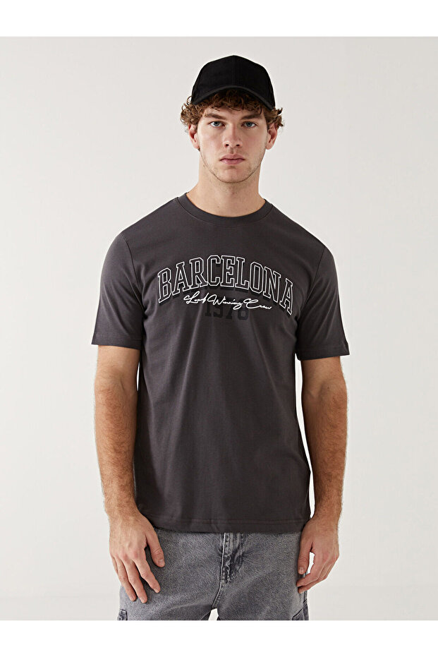 Crew Neck Short Sleeve Printed Combed Cotton Men's T-Shirt