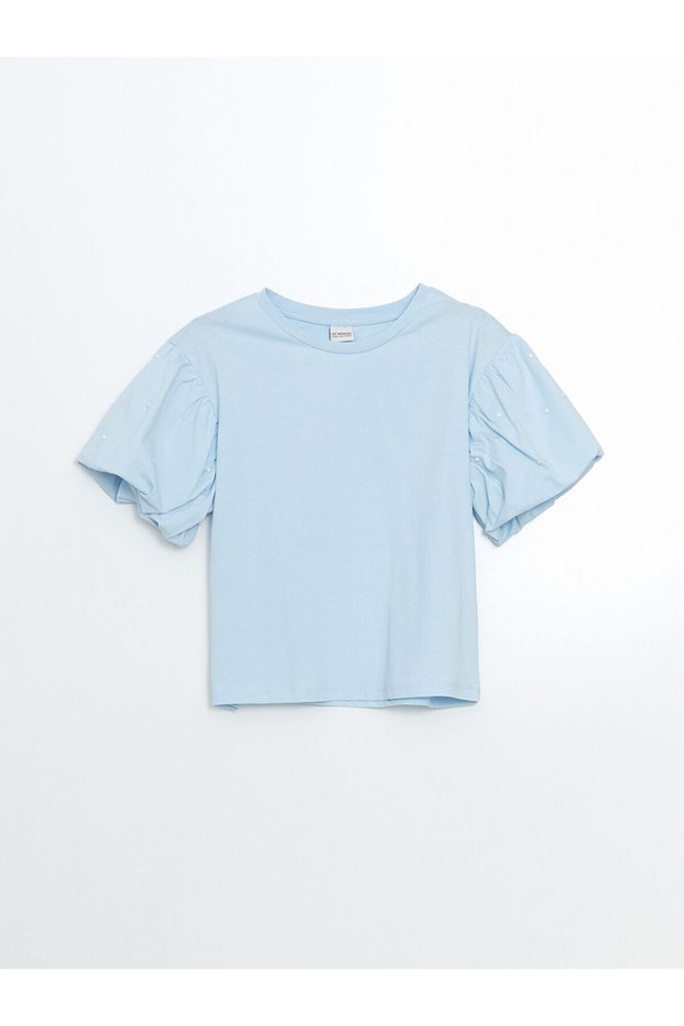 Lcw Kids Crew Neck Rhinestone Girls' Crop T-Shirt