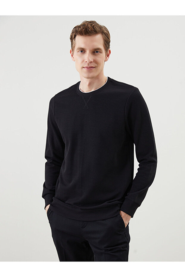 Lcwaikiki Classic Black Crew Neck Long Sleeve Men's Sweatshirt