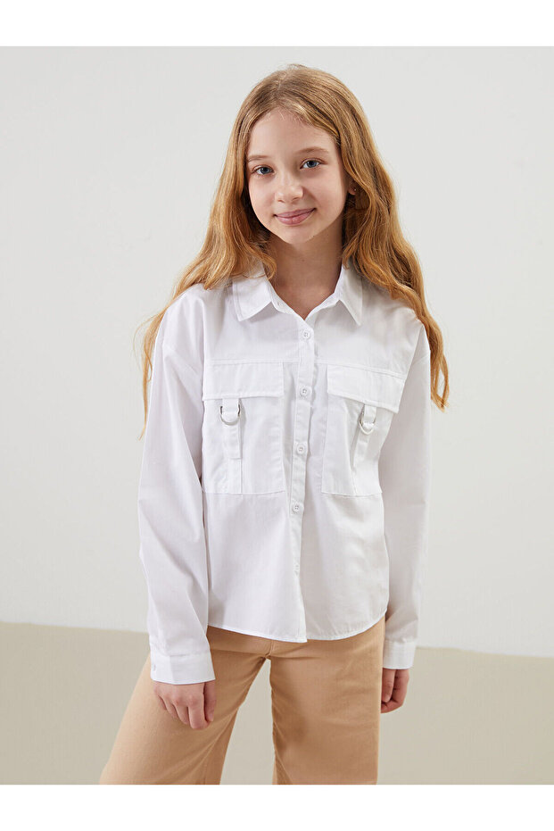 Lcw Kids White Basic Long Sleeve Girls' Crop Shirt