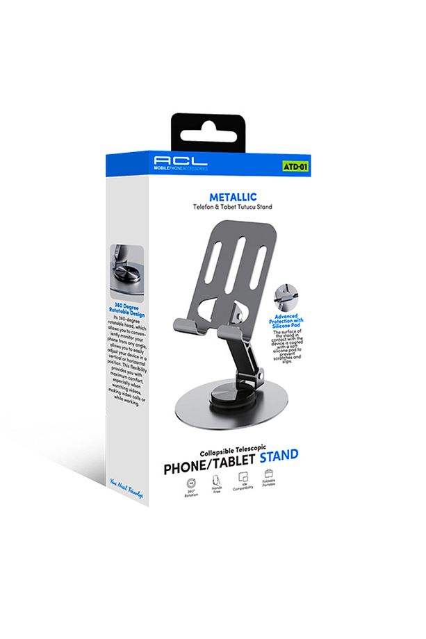 Metalik Telefon Ve Tablet Tutucu Stand - Atd-01 | 360 Derece Dönen, Katlanabilir Ve Silikon Koru - 3