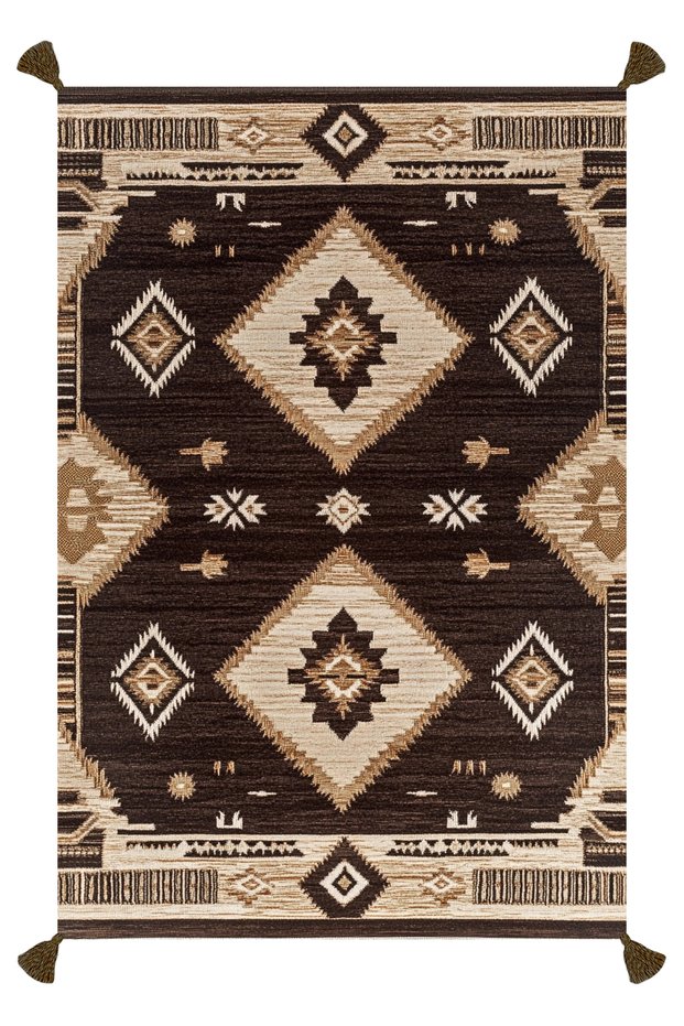 Nova Art Brown Beige Ethnic Patterned Woven Base Decorative Living Room Carpet 206