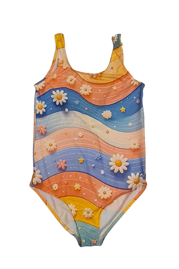 Glowzia Floral Patterned Strap Girls Swimsuit