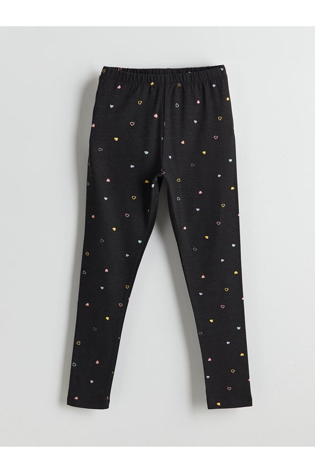 Lcw Eco Black Elastic Waist Floral Girls' Leggings
