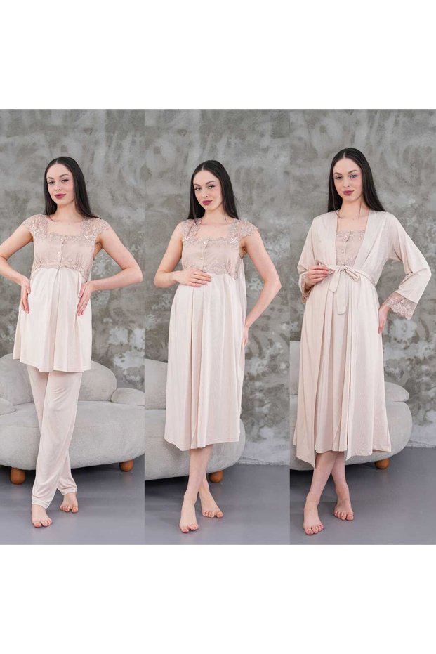 Women's Mink Special Design Cotton Maternity Maternity Dressing Gown, Pajama Set, Nightgown Set of 4