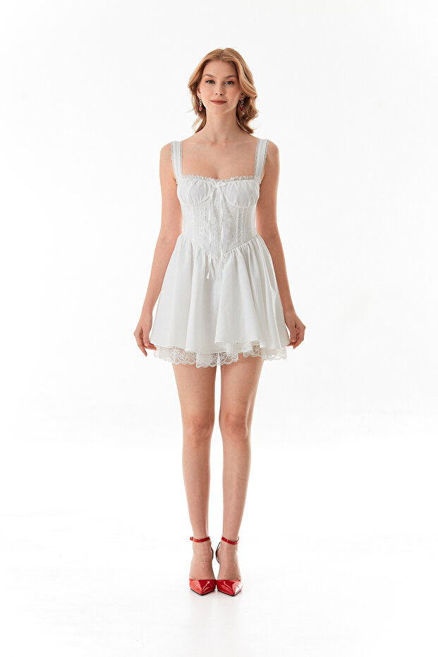 Dantel Detaylı Mini Elbise - 9