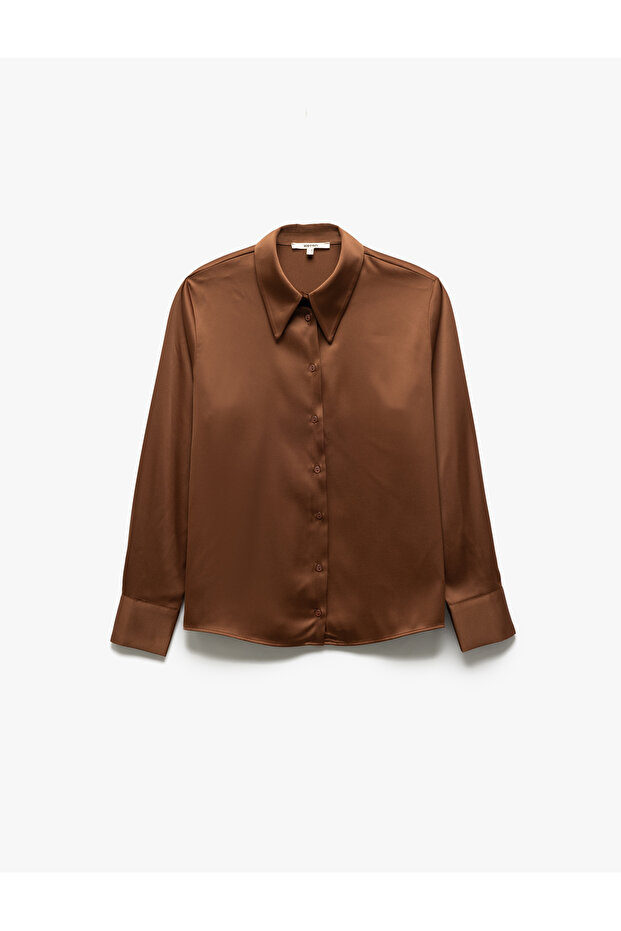 Classic Lapel Long Sleeve Buttoned Satin Shirt
