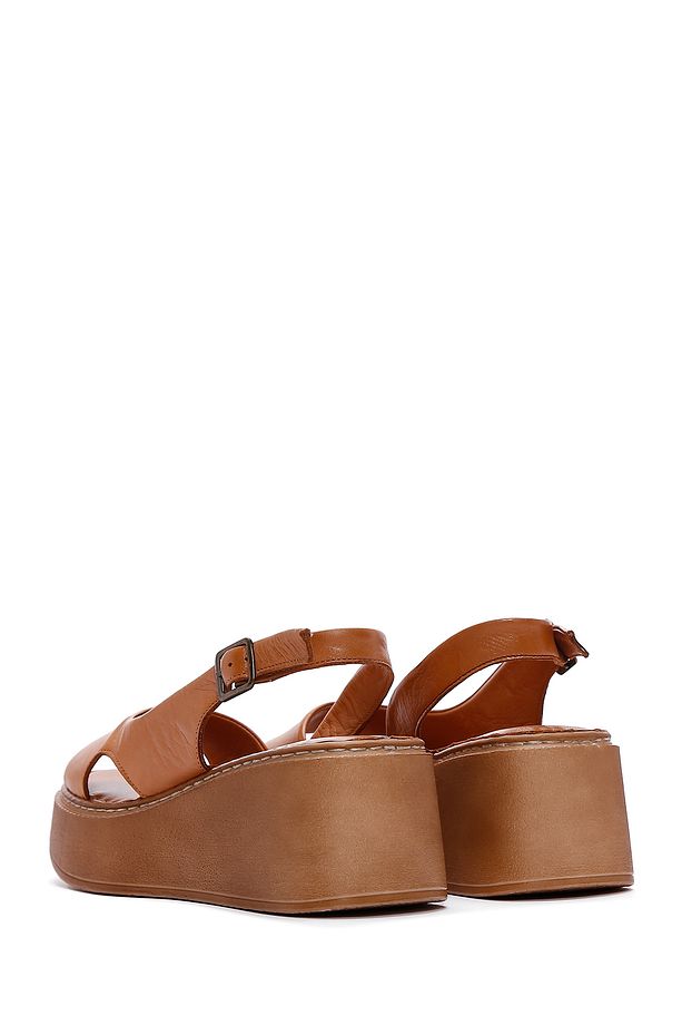 Kadın Taba Kalın Tabanlı Deri Comfort Sandalet 25SFD340818 - 5