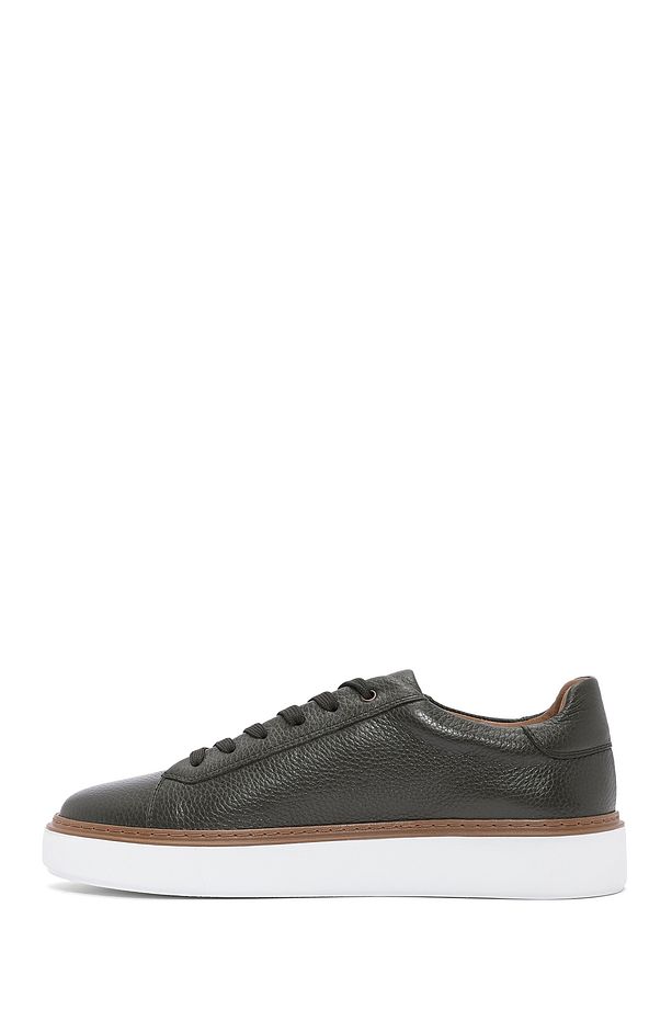 Erkek Haki Bağcıklı Kalın Tabanlı Deri Sneaker 25SFD6124FT - 2