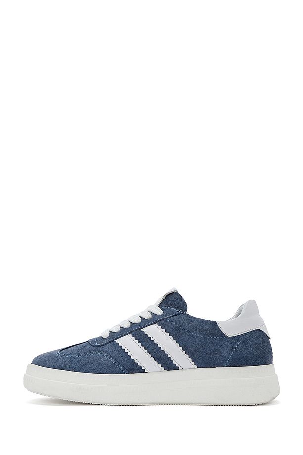 Kadın Mavi Bağcıklı Kalın Tabanlı Süet Deri Sneaker 25SFD511010 - 2
