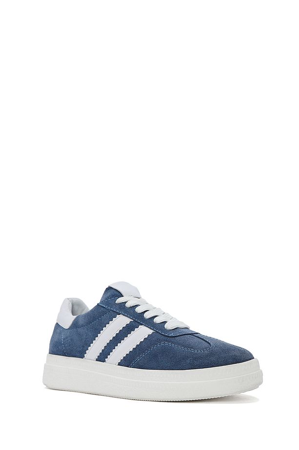 Kadın Mavi Bağcıklı Kalın Tabanlı Süet Deri Sneaker 25SFD511010 - 7