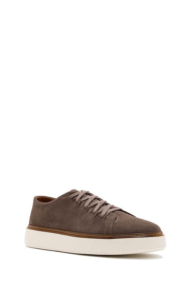 Erkek Vizon Bağcıklı Kalın Tabanlı Süet Deri Sneaker 25SFD632010 - 6
