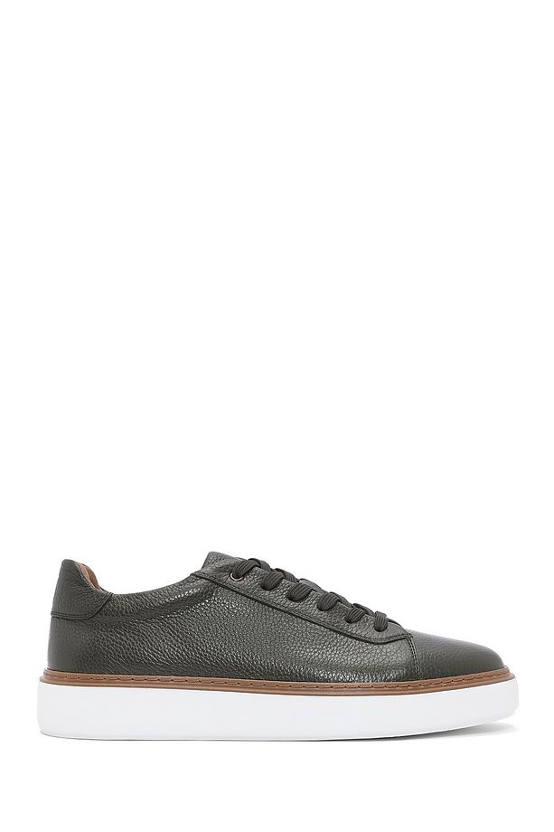Erkek Haki Bağcıklı Kalın Tabanlı Deri Sneaker 25SFD6124FT - 1