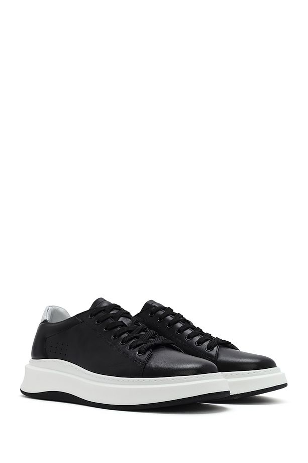 Erkek Siyah Bağcıklı Kalın Tabanlı Deri Sneaker 25SFD610918 - 3