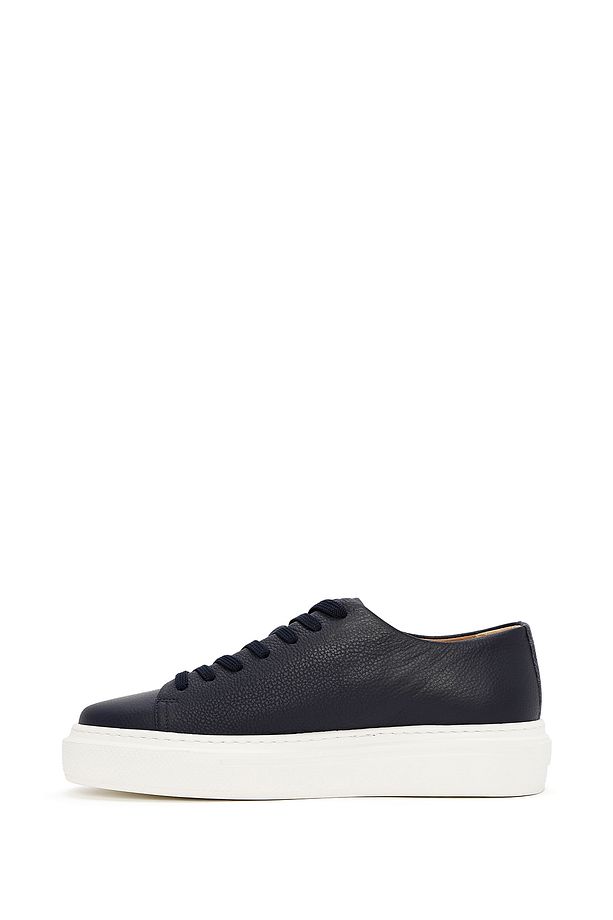 Erkek Lacivert Bağcıklı Kalın Tabanlı Deri Sneaker 25SFD6107FT - 2