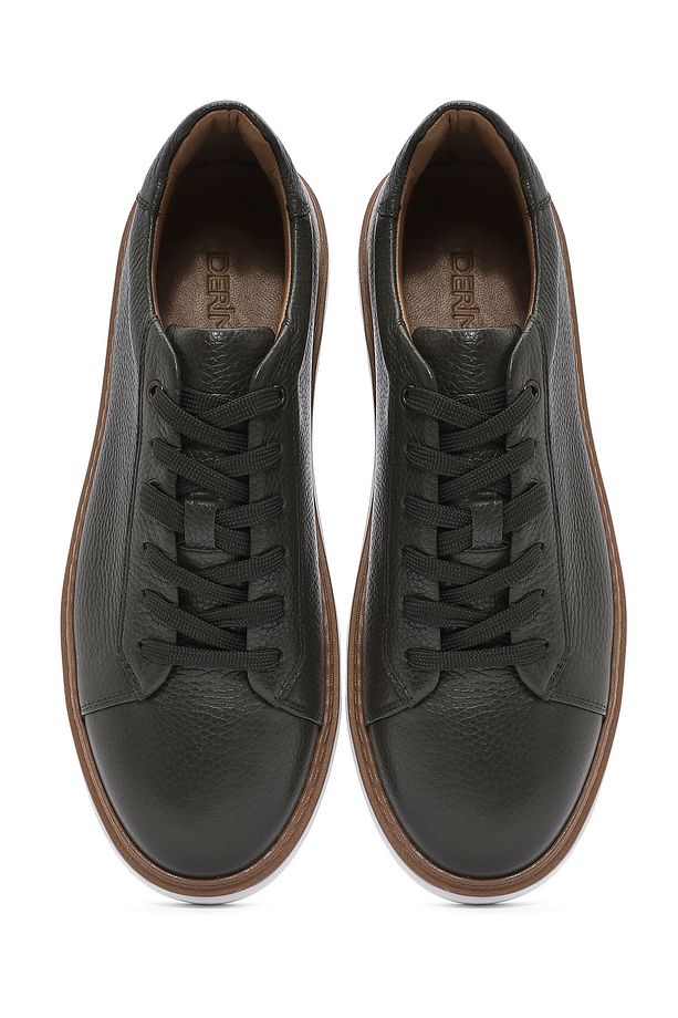Erkek Haki Bağcıklı Kalın Tabanlı Deri Sneaker 25SFD6124FT - 7