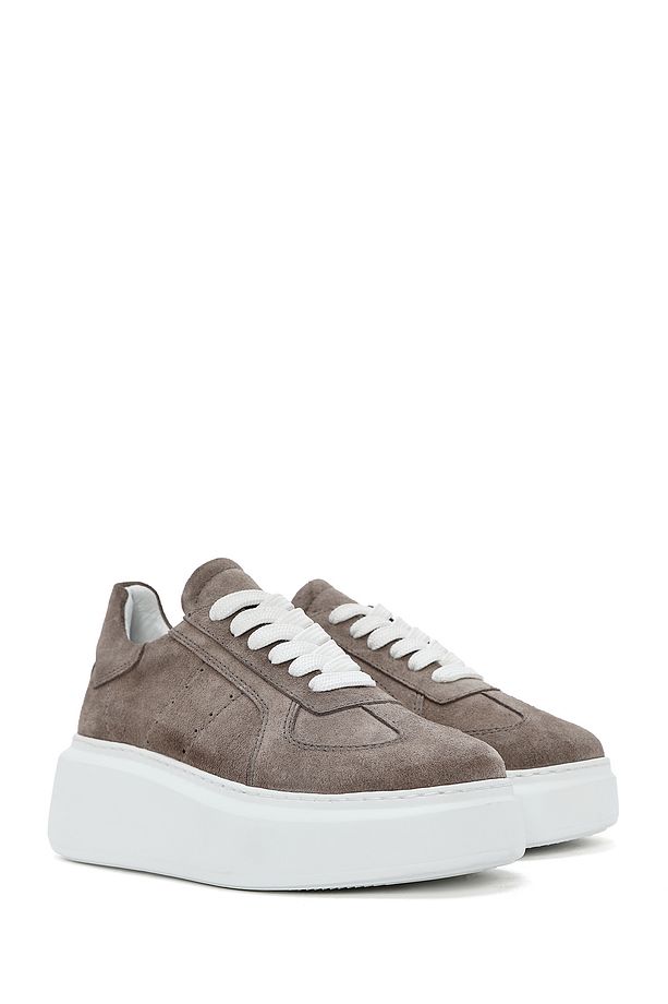 Kadın Vizon Bağcıklı Kalın Tabanlı Süet Deri Sneaker 25SFD510910 - 3