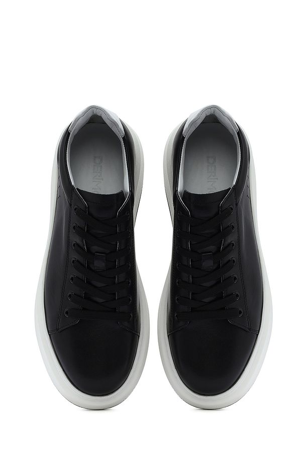Erkek Siyah Bağcıklı Kalın Tabanlı Deri Sneaker 25SFD610918 - 7