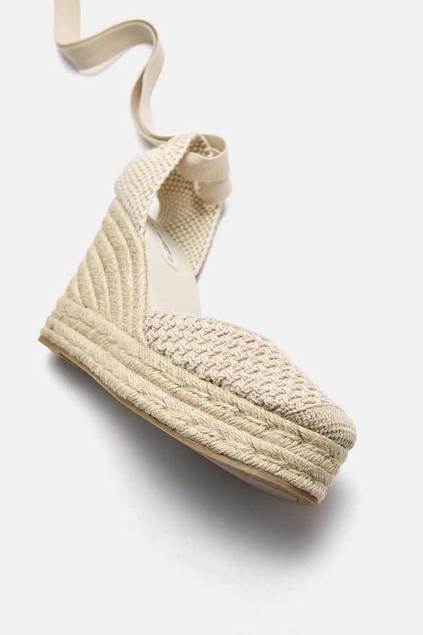 Kroşe espadril dolgu topuk ayakkabı - 4