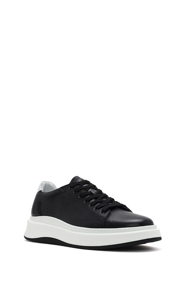 Erkek Siyah Bağcıklı Kalın Tabanlı Deri Sneaker 25SFD610918 - 6