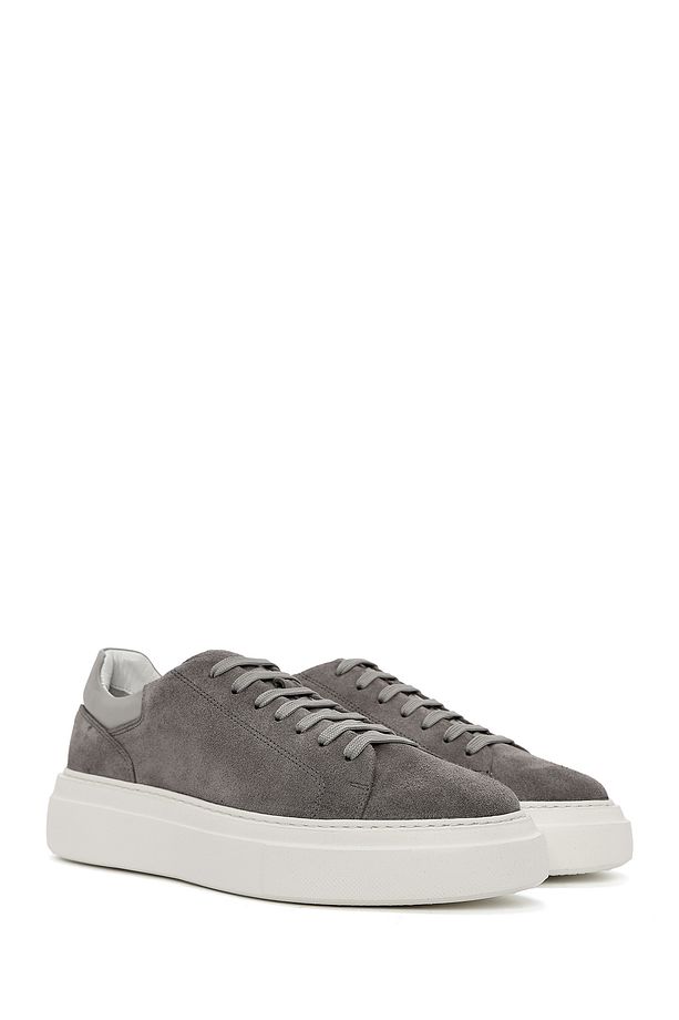 Erkek Gri Bağcıklı Kalın Tabanlı Süet Deri Sneaker 25SFD612910 - 3