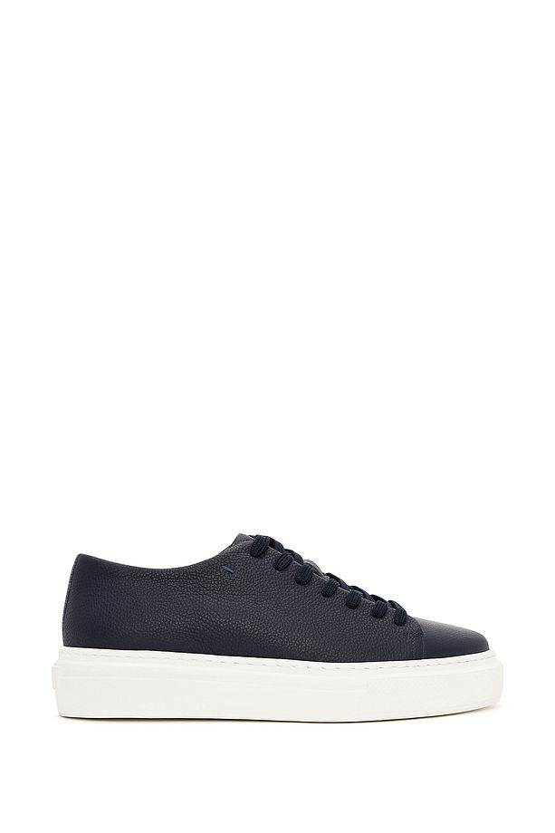Erkek Lacivert Bağcıklı Kalın Tabanlı Deri Sneaker 25SFD6107FT - 1