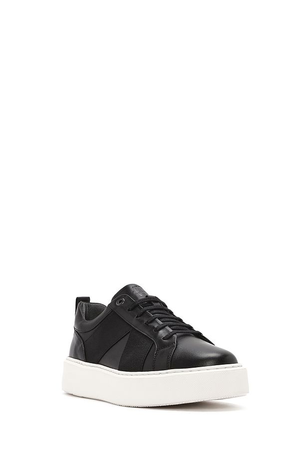 Erkek Siyah Bağcıklı Kalın Tabanlı Deri Sneaker 25SFD654318 - 6