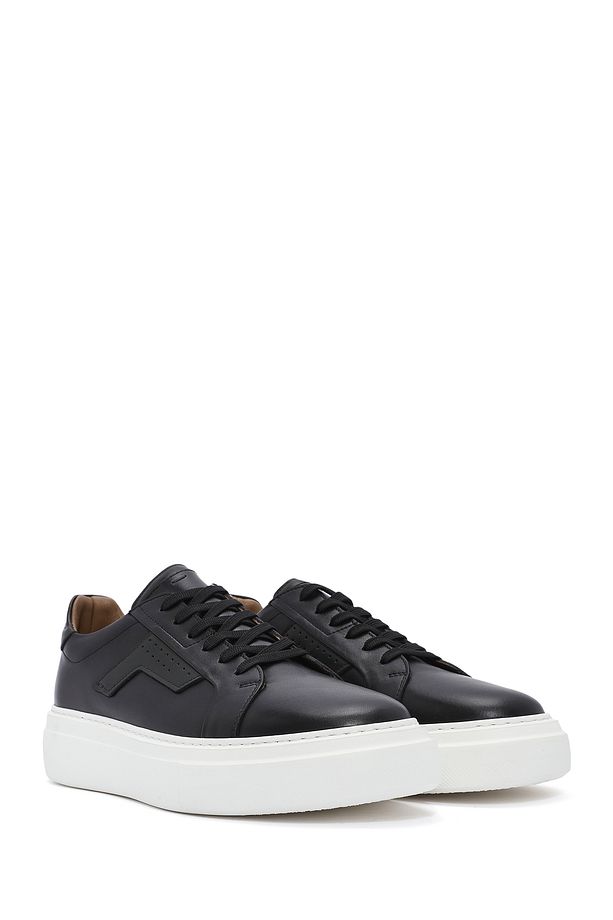Erkek Siyah Bağcıklı Kalın Tabanlı Deri Sneaker 25SFD612518 - 3