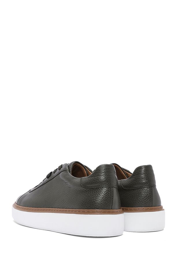 Erkek Haki Bağcıklı Kalın Tabanlı Deri Sneaker 25SFD6124FT - 5