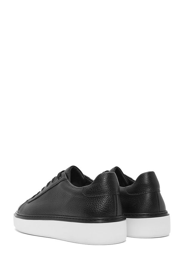 Erkek Siyah Bağcıklı Kalın Tabanlı Deri Sneaker 25SFD6124FT - 5