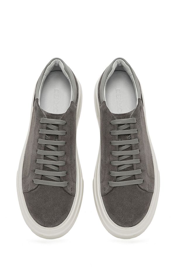 Erkek Gri Bağcıklı Kalın Tabanlı Süet Deri Sneaker 25SFD612910 - 7