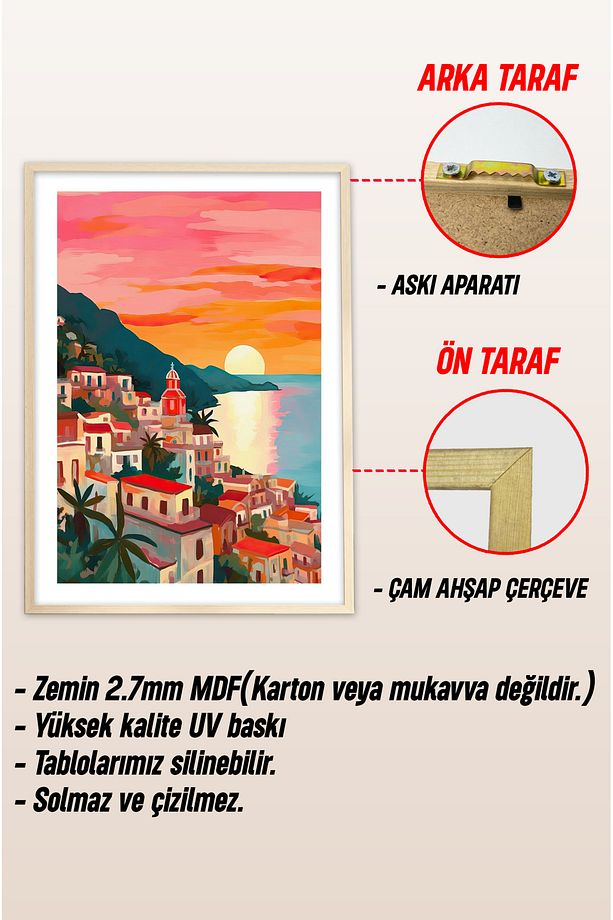 Dekorize Mdf Tablo Seti 3 Parça 3 Mm -Çerçeveli Tablo Seti Salon Oturma Odası Için Duvar Dekoru 3053 - 4