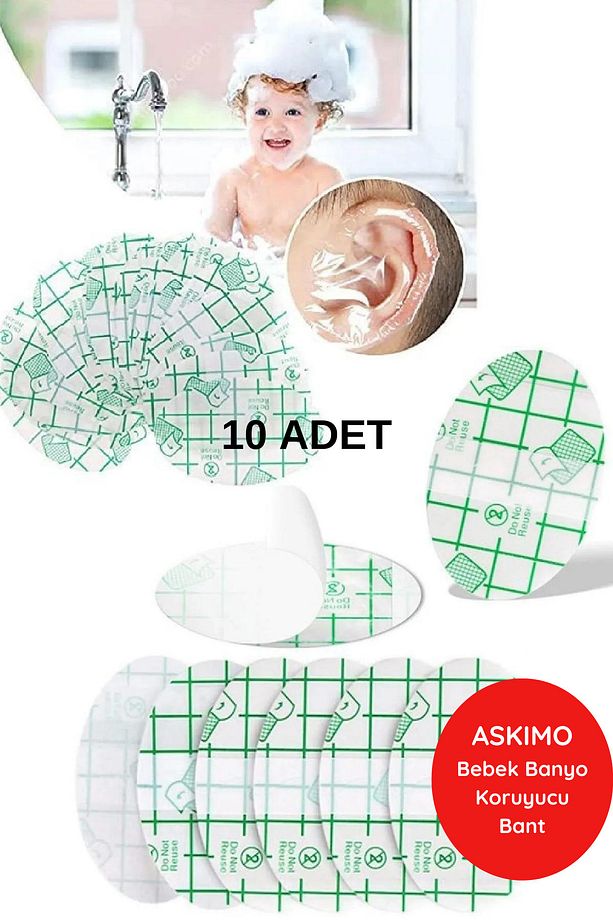 10 Adet Su Geçirmez Kulak Koruyucu Yapışkanlı Bant Seti  Bebek Banyo Duş Su Kaçma Önleyici Şeffaf - 3
