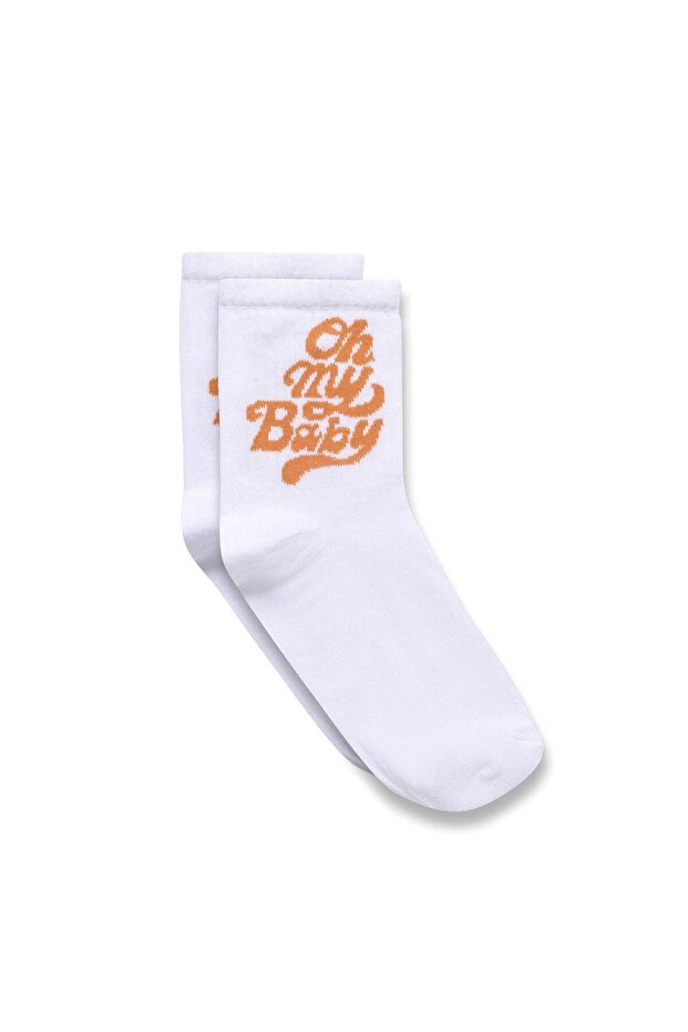 Baskılı Socket Çorap Beyaz - 1
