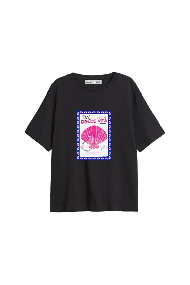 Dolce Vita Printed Relaxed Fit Black Women's Tshirt