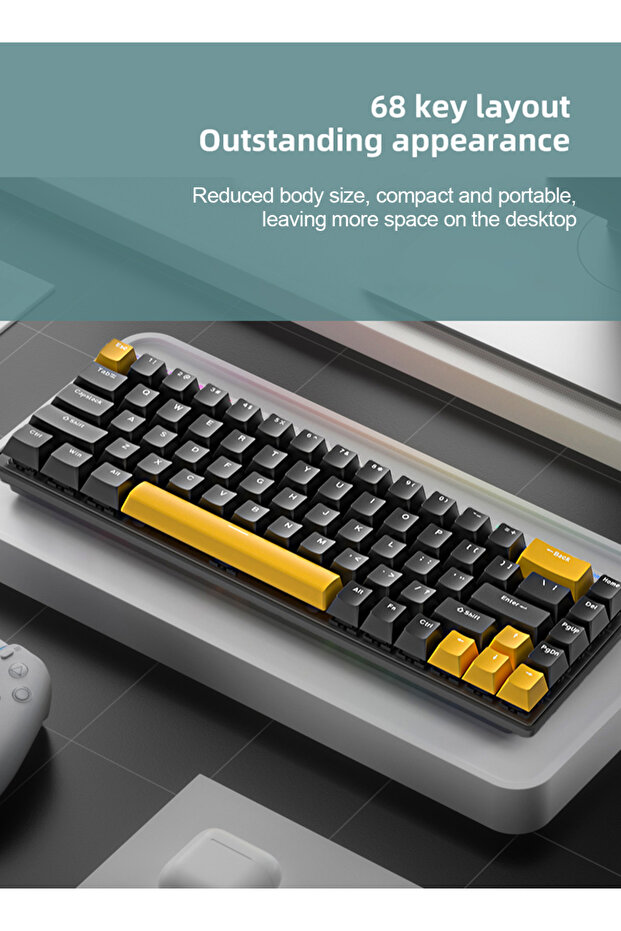 65% Wired Blue Switch Gaming Keyboard with RGB Backlit,68 Keys Compact Mechanical Keyboard - 8