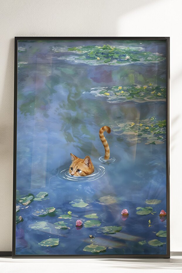 Çerçevesiz Poster, Cat Print Monet Waterlily - 1, Comfort Serisi Mutfak Duvar Posteri, NO:108966 - 4