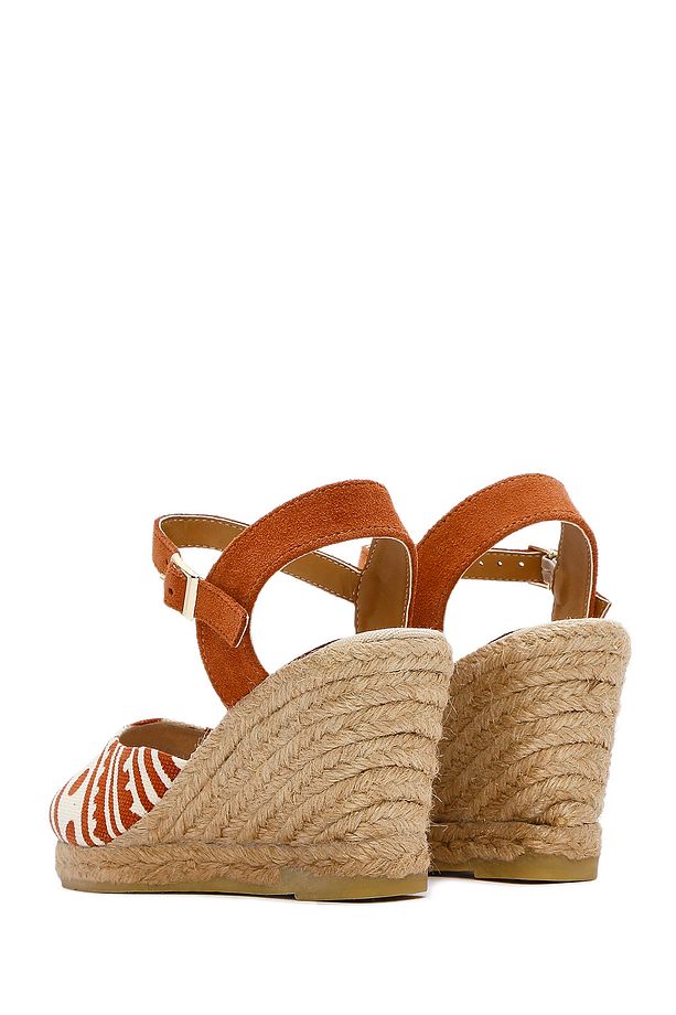 Kastamonu Taş Baskı Kadın Taba Desenli Dolgu Topuklu Espadril Sandalet 25SFD20846F - 7